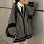 Contrast Trim Cardigan / Shirt / Neck Tie / Set