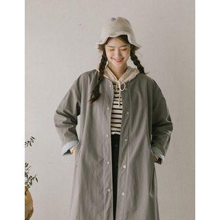 Collarless Stitched Boxy Coat