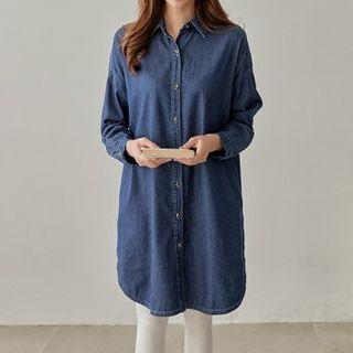 Curve-hem Denim Midi Shirtdress