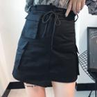 Multi-pocket Asymmetric A-line Skirt Black - One Size