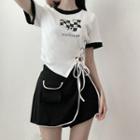 Lace-up Cropped T-shirt / Mini A-line Skort