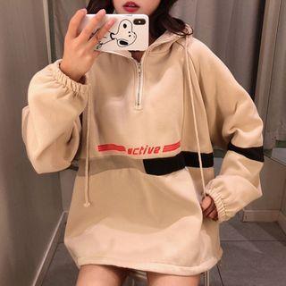 Raglan Sleeve Panel Half-zip Hooded Sweatshirt