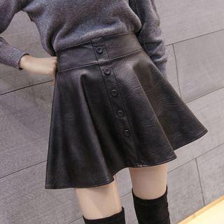 Faux Leather Buttoned A-line Mini Skirt