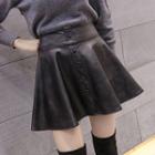 Faux Leather Buttoned A-line Mini Skirt