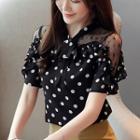 Lace-panel Dotted Short-sleeve Top