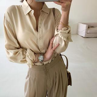 Loose-fit Sleek Shirt Beige - One Size