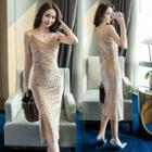 Spaghetti Strap Dotted Side-slited Bodycon Dress