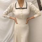 Pleated Knitted A-line Shirtwaist Dress
