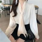 Neck Tie Pleated Chiffon Top