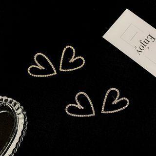 Rhinestone Heart Stud Earring 1 Pair - Rhinestone Heart Stud Earring - Gold - One Size