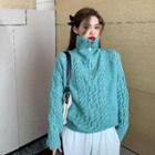 Long-sleeve Turtle Neck Half-zip Cable Knit Sweater