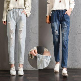 Distressed Band Waist Jeans
