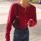 Buttoned Knit Top Red - One Size