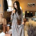 Half-placket Floral Print Maxi Dress