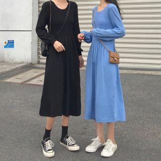 Balloon-sleeve A-line Sweater Dress