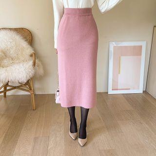 Colored Long Knit Pencil Skirt