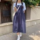 Plain Jumpsuit / Round-neck Puff-sleeve Top