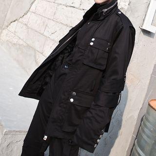 Belted Single-breasted Cargo Jacket Black - One Size