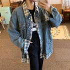 Plaid Panel Mock Two Piece Denim Jacket