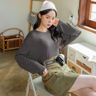 Drop-shoulder Textured Stripe T-shirt