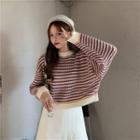 Contrast Striped Round-neck Cropped Sweater