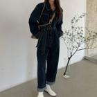 Long-sleeve Button-up Denim Jumpsuit