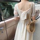 Plain Bow-accent Short-sleeve Dress