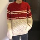 Two Tone Chunky Knit Sweater Almond - One Size