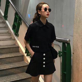Lettering Short-sleeve Shirt / A-line Skirt