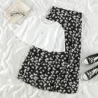 Flower Short-sleeve T-shirt / Floral Midi Skirt