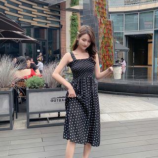 Dotted Smocked Sleeveless Midi Dress