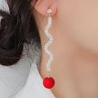 Bead Drop Earring 1 Pair - White & Gold & Red - One Size