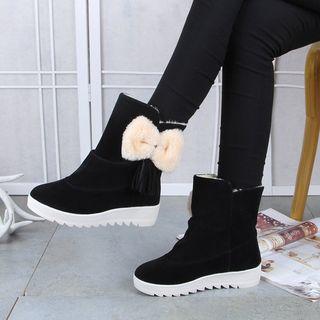 Wedge Bow-accent Fleece-lined Short Boots