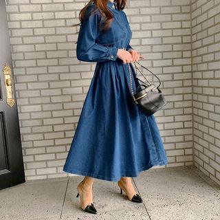 Trench Style Maxi Denim Shirtdress Blue - One Size