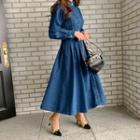 Trench Style Maxi Denim Shirtdress Blue - One Size
