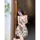 Spaghetti Strap Floral Print A-line Lace Dress