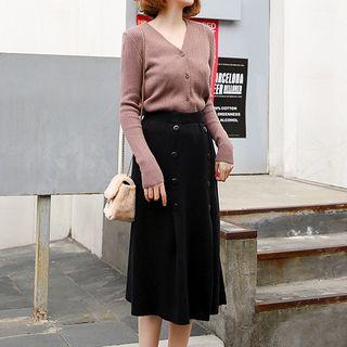 Set: Cardigan + A-line Midi Knit Skirt