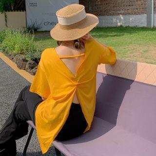 Short-sleeve Open-back T-shirt + Split Wide-leg Pants