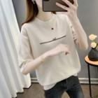 Short-sleeve Dog Embroidered Knit Top