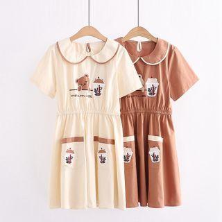 Short-sleeve Bear Print A-line Dress