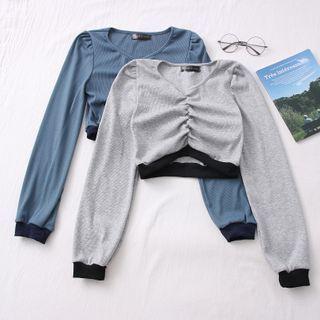 Contrasted Ruched Crop T-shirt