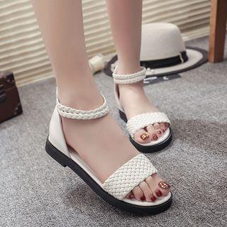 Faux-leather Woven Flat Sandals