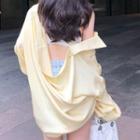 V-neck Backless Long-sleeve Blouse Yellow - One Size