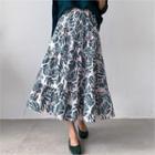 Band-waist Patterned Tiered Skirt