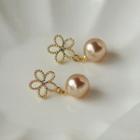 Beaded Flower Drop Earring 1 Pair - C - 64 - Flower & Bead - Gold - One Size