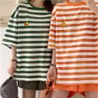 Striped Embroidered Print Short-sleeve T-shirt