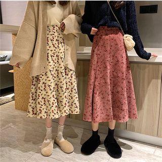 Floral Print Corduroy A-line Skirt