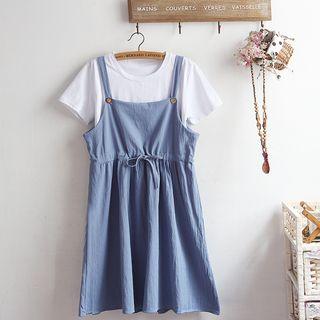 Short-sleeve Kitten Embroidered T-shirt / Pinafore Dress / Set