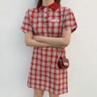 Short-sleeve Plaid Mini Placket T-shirt Dress