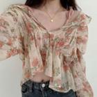 Long-sleeve Floral Printed Blouse As Shown In Figure - One Size